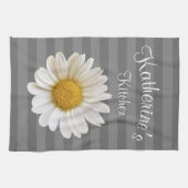 White Daisy Personalisiert Gray Streifen Geschirrtuch (Horizontal)
