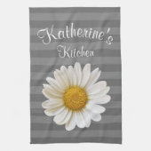 White Daisy Personalisiert Gray Streifen Geschirrtuch (Vertikal)
