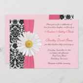 White Daisy Pink Black Damask Einladung (Vorne/Hinten)
