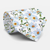 White Daisy Print Muster Krawatte (Gerollt)