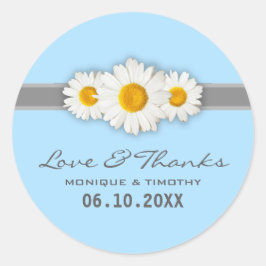 White Daisy Ribbon Blue Wedding Danke Stickers