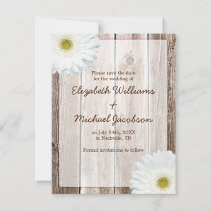White Daisy Rustic Ankündigung Datum freihalten