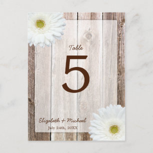 White Daisy Rustic Barn Wood Wedding Tischnummer
