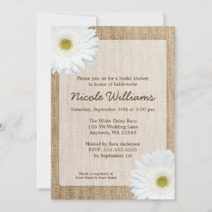 White Daisy Rustic Burlap-Brautparty Einladung