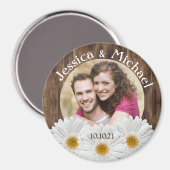 White Daisy Rustic Wood Foto Wedding Rett Date Magnet (Vorderseite/Rückseite)