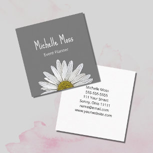 White Daisy Simple Botanical Gray Quadratische Visitenkarte