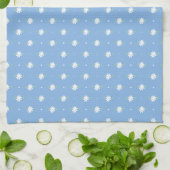 White Daisy Simple Floral Spring Pattern Blau Geschirrtuch (Gefaltet)