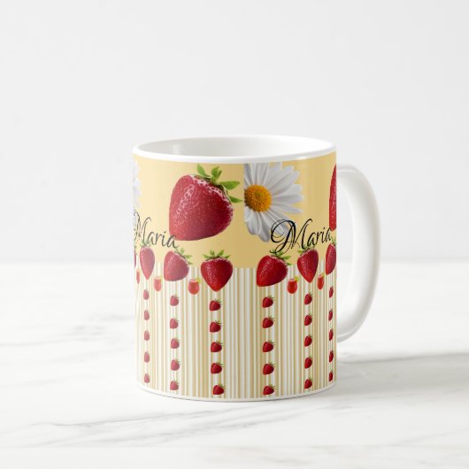White Daisy Strawberry Stripe Tasse (VorderseiteRechts)