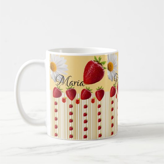 White Daisy Strawberry Stripe Tasse (Links)