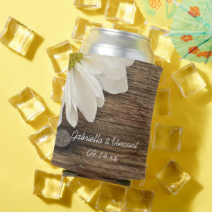 White Daisy und Barn Wood Country Wedding Gefallen Dosenkühler