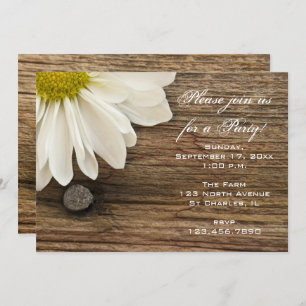 White Daisy und Barn Wood General Party Einladung