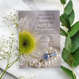 White Daisy und Diamond Ring Wedding Einladung