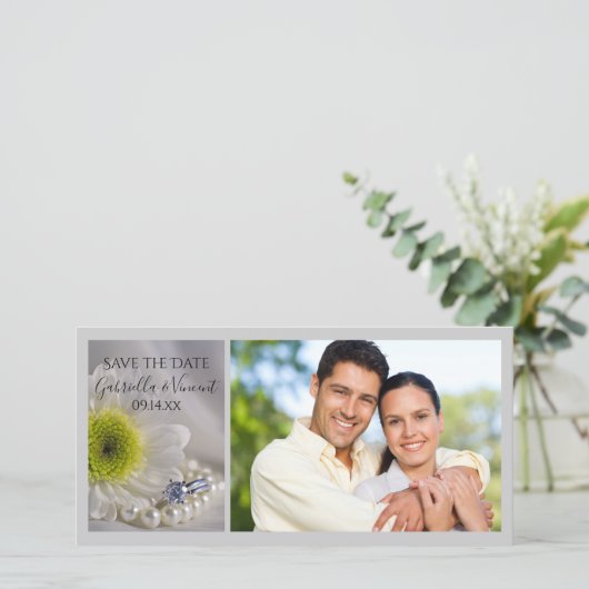 White Daisy und Diamond Ring Wedding retten das Da Save The Date (Stehend Vorderseite)