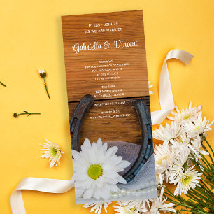 White Daisy und Horseshoe Western Wedding Einladung
