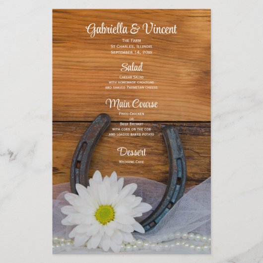White Daisy und Horseshoe Western Wedding Menu (Vorderseite)