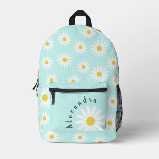 White Daisy und Name Bedruckter Rucksack (Vorderseite)