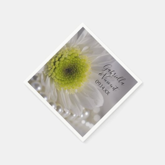 White Daisy und Pearls Wedding Serviette (Ecke)