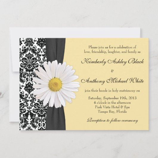 White Daisy Vintag Damask Einladung (Vorderseite)