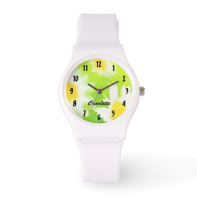 White Daisy Watch mit Personalisiertem Namen Armbanduhr (Vorderseite)