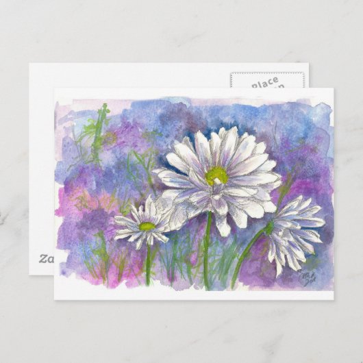 White Daisy Watercolor Blume Blau Postkarte (Vorne/Hinten)