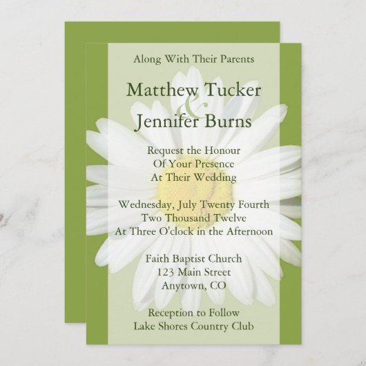 White Daisy Wedding Einladung Ankündigung (Vorne/Hinten)