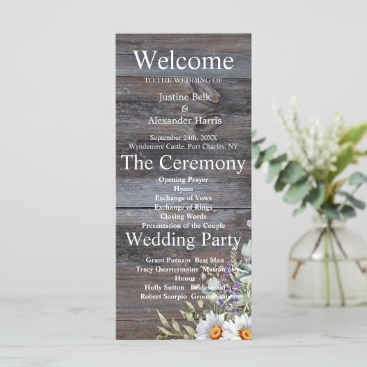 White Daisy Wedding Programm (Stehend Vorderseite)