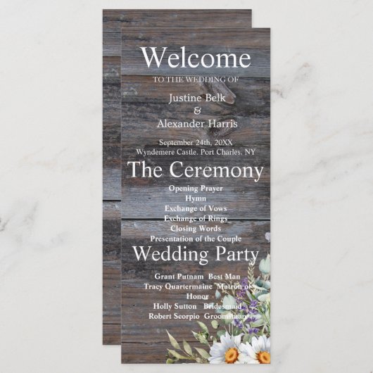 White Daisy Wedding Programm (Vorne/Hinten)