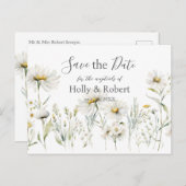 White Daisy Wedding Save the Date Postkarte (Vorne/Hinten)
