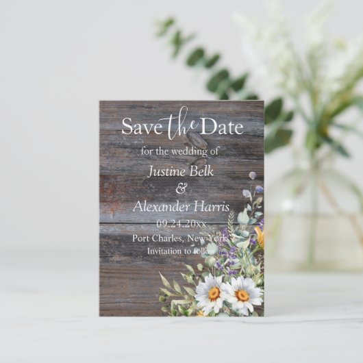 White Daisy Wedding Save the Date Postkarte (Stehend Vorderseite)