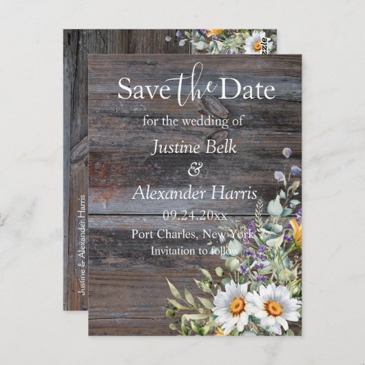 White Daisy Wedding Save the Date Postkarte (Vorne/Hinten)