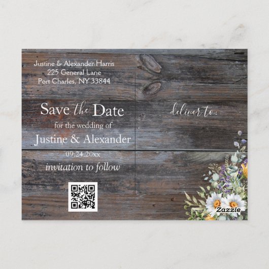 White Daisy Wedding Save the Date Postkarte (Rückseite)