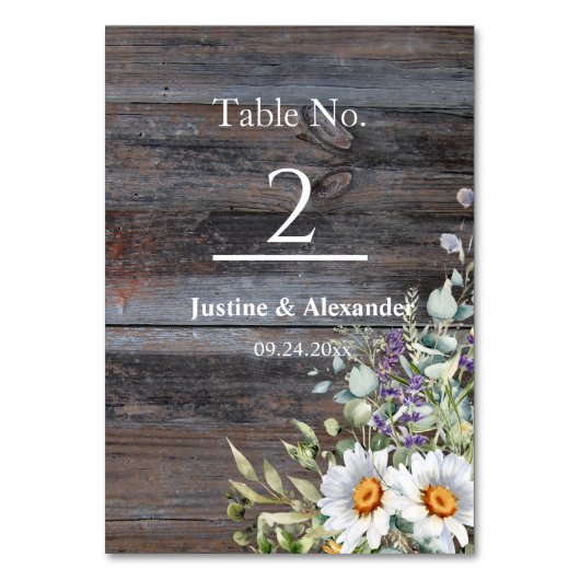 White Daisy Wedding Tischnummer (Vorderseite)