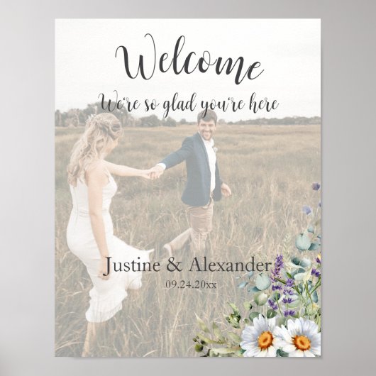 White Daisy Wedding Welcome Foto Poster (Vorne)