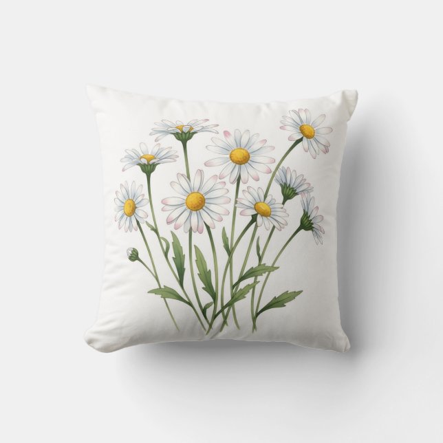 White Daisy Wildflower Watercolor Floral Kissen (Vorderseite)
