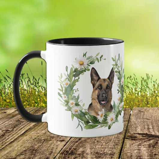 White Daisy Wreath German Shepherd Dog Tasse
