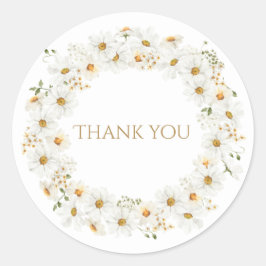 White Daisy Wreath Watercolor Hübsch Vielen Dank Runder Aufkleber