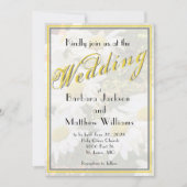 White Daisy Yellow Gold Script BoHo Spring Wedding Einladung (Vorderseite)