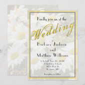 White Daisy Yellow Gold Script BoHo Spring Wedding Einladung (Vorne/Hinten)