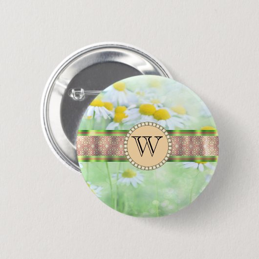 White Daisy's in Green Meadow Monogram Button (Vorne & Hinten)