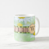White Daisy's in Green Meadow Monogram Kaffeetasse (VorderseiteRechts)