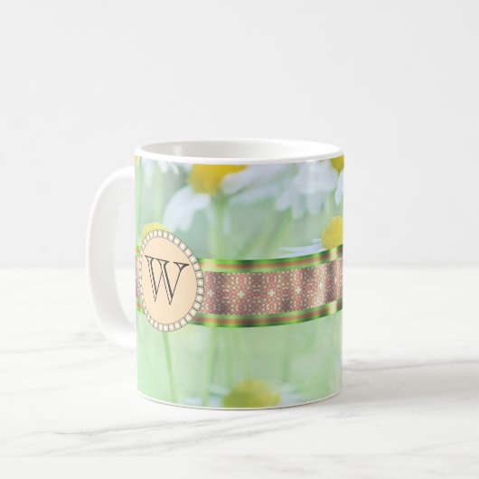 White Daisy's in Green Meadow Monogram Kaffeetasse (Vorderseite Links)