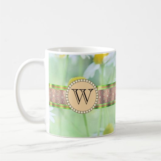 White Daisy's in Green Meadow Monogram Kaffeetasse (Links)