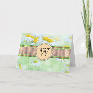 White Daisy's in Green Meadow Monogram Karte