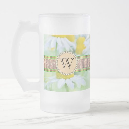 White Daisy's in Green Meadow Monogram Mattglas Bierglas (Links)