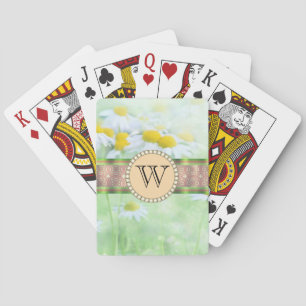White Daisy's in Green Meadow Monogram Spielkarten