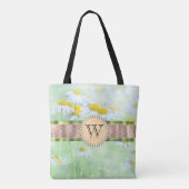 White Daisy's in Green Meadow Monogram Tasche (Rückseite)