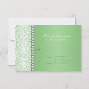 White Damask & Bead Green Wedding Reply/RSVP Cards RSVP Karte