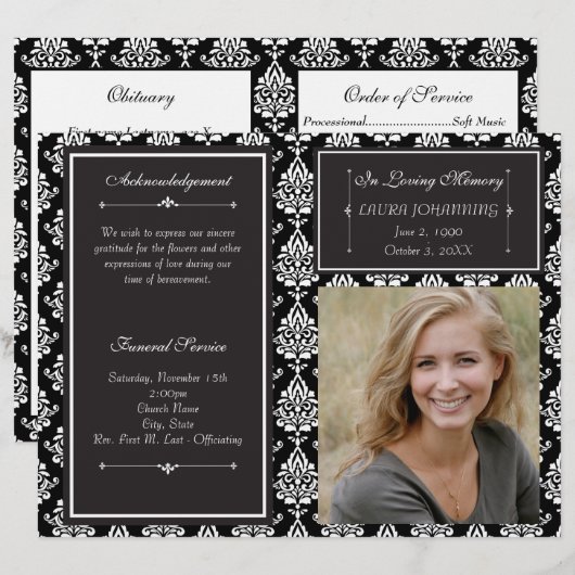 White Damask Beerdigung Programm (Vorne/Hinten)