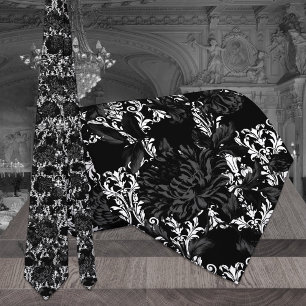 White Damask Black Floral Wedding Neck Tie Krawatte