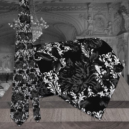White Damask Black Floral Wedding Neck Tie Krawatte